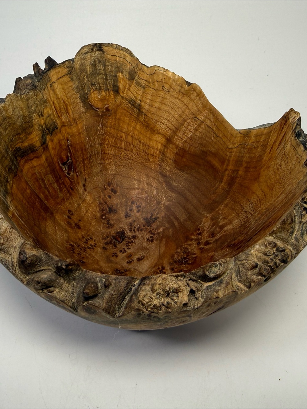 Natural hand turned crafted Burl Birds Eye maple Wood Decorative bowl live edge - Picture 5 of 9